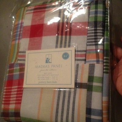 Barn Kids Madras Blackout Lined Drape Curtain Panel 44 X 84 Blue New