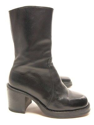 1990s SERRANO Vintage NARROW CALF Black Leather GOTH Boots US 7