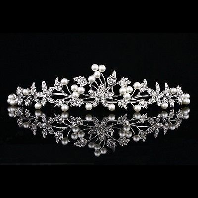 Bridal Flower Blue Crystal Rhinestone Prom Wedding Crown Tiara V662