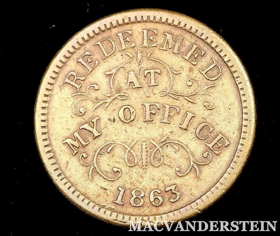 1863 CIVIL WAR TOKEN  OLIVER BOUTWELL MILLER, TROY. NEW YORK #J7863