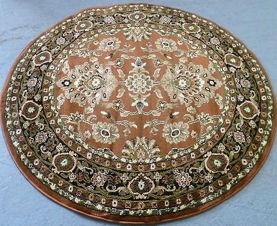 Persian Green Vines ORIENTAL 5x5 ROUND Area Rug Carpet BLACK Border