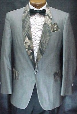 GRAY CAMO CAMOUFLAGE VINTAGE PROM TUX TUXEDO SMOKING JACKET MOST SIZES