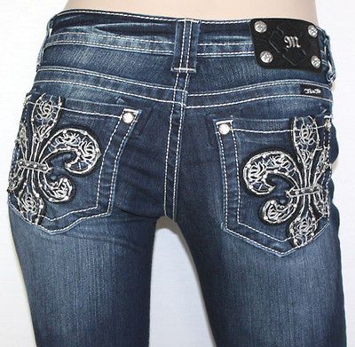 Crystal Leather Fleur De Lis BootCut JP6126B Sz 27 Hot NEW Style