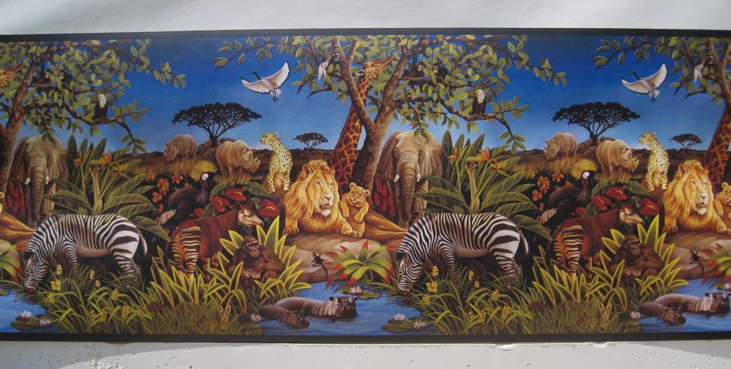 JUNGLE ANIMALS LIONS ZEBRAS GIRAFFE Wall Border 9