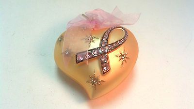 2004 CHRISTMAS GLASS ORNAMENT  BREA​ST CANCER JEWELED RIBBON  GOLD