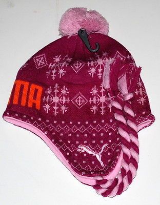 Puma Brennan Womens Winter Stocking Cap Earlap Beanie Pink Orange One