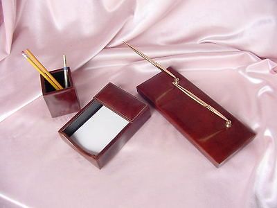 VINTAGE BOSCA LEATHER DESK SET PEN STAND PENCIL BOX & NOTE PAPER