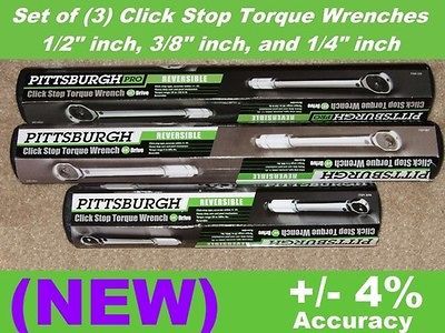 Pittsburgh Pro 1/4 3/8 1/2 Drive Click to Stop TORQUE WRENCH SET