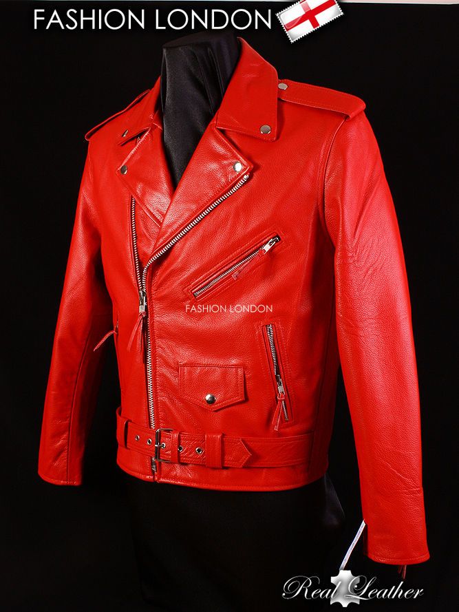 BRANDO Red Mens Biker Motorcycle Motorbike Cruiser Cowhide Leather