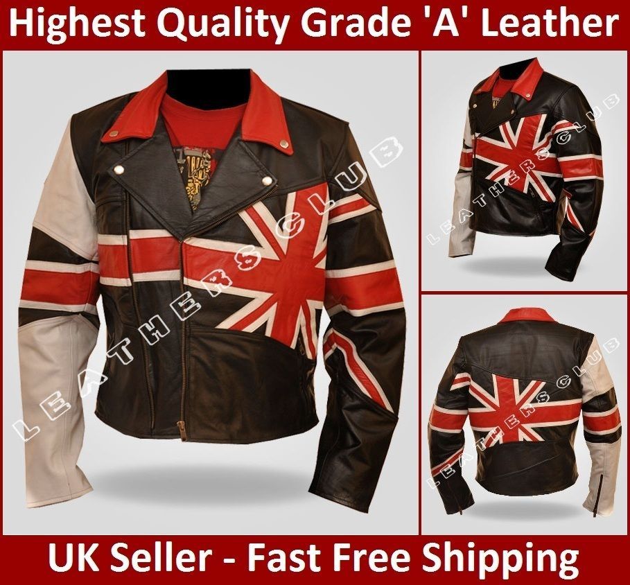 Mens UNION JACK Black Vintage BRANDO Motorcycle British Bikers