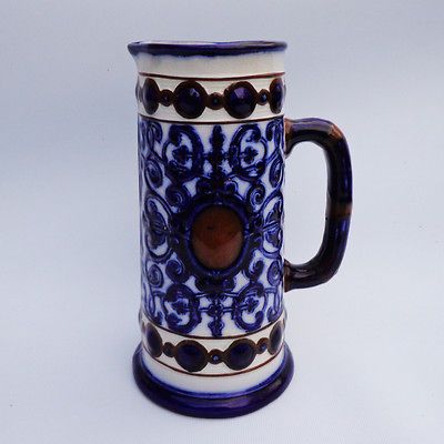 Doulton Burslem 19th Century Blue & Brown Jug #8965 Relief Decoration