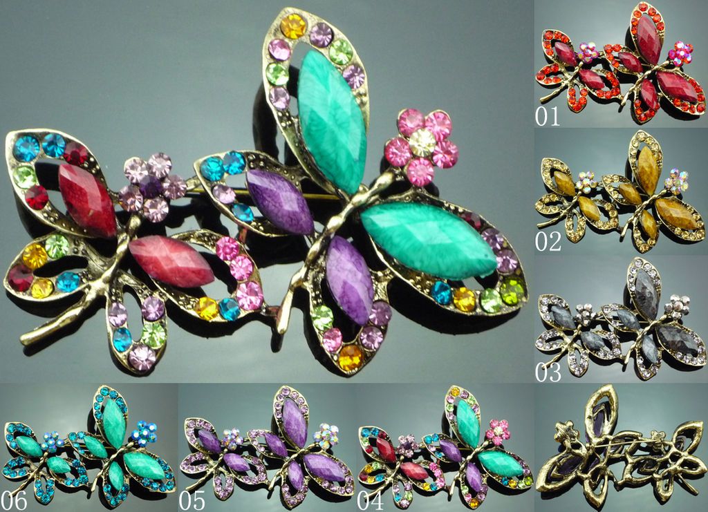 Crystal Rhinestone Floral Bronze Wedding Bridal Party Brooch Pin S46