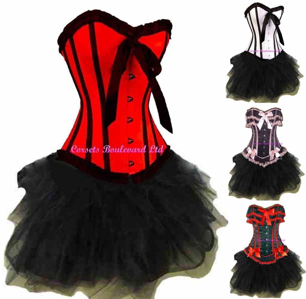 STEEL BONED CORSET + TUTU SKIRT Set Burlesque Goth SEXY