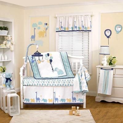 4pc Blue Multi Patterned Circus Balloon Elephant Baby Boy Nursery Crib