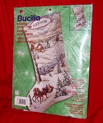 Bucilla WINTER SCENE Stocking Counted Cross Stitch Christmas Kit