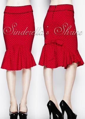 Hell Bunny Sexy RED ~MoMo~ Polka Dot 50s Pencil Wiggle Skirt XS XL 8