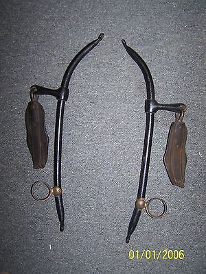 PAIR of ANTIQUE HORSE HARNESS HAMES IRON WITH BRASS RINGS RARE WALL