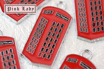 M55 Cute Red Telephone Booth Charm Pendant Wholesale (10 pcs)