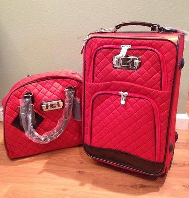 TRAVEL LUGGAGE SET CARRYON BAG SUITCASE SHOPPER PURSE BAG RED BLACK