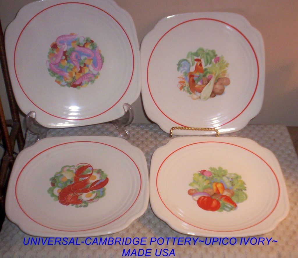 VINTAGE UNIVERSAL CAMBRIDGE POTTERY ~ 4 UPICO IVORY SALAD PLATES~circa