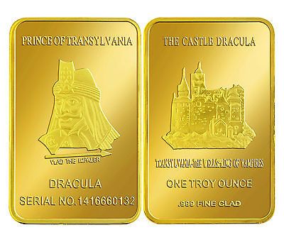 5x COUNT DRACULA VAMPIRE 24k .999 GOLD CLAD TROY OUNCE BAR