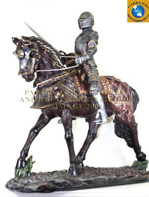 MEDIEVAL KNIGHT HEAVY HORSE CALVARY LONG SWORD STATUE FINE DECOR