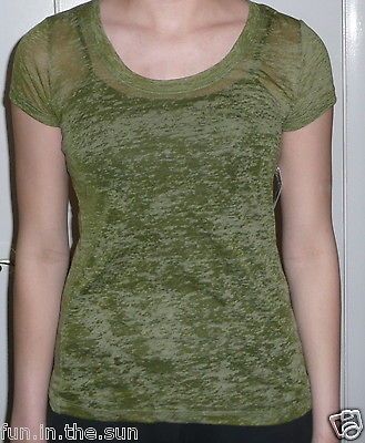 GREEN BURN OUT T SHIRT TOP GR8 W CAMIS TANKS & OVER BIKINI S M NWT