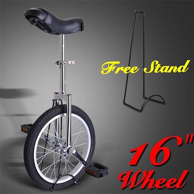 Skidproof Tire Unicycle W/ Free Stand Uni Cycle Cycling Bike Chrome