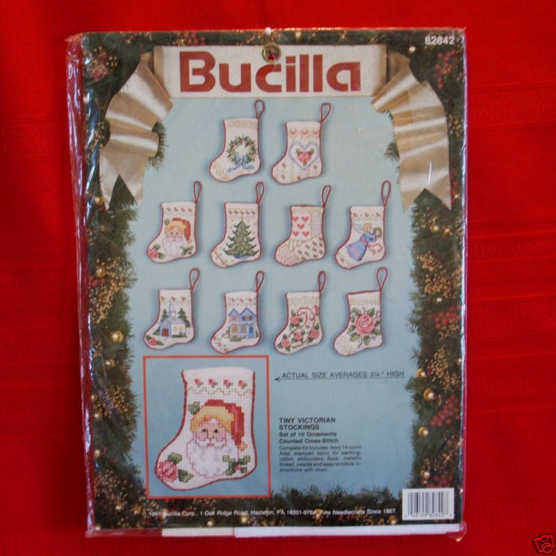 Bucilla CROSS STITCH ORNAMENTS TINY VICTORIAN STOCKINGS Set of 10