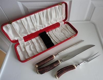 Vintage Stag Antler Horn Carving Set Black Diamond Sheffield ENGLAND