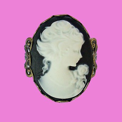 DIARIES RING ~ RETRO GOTHIC / VICTORIAN STYLE BLACK LADY CAMEO AB22
