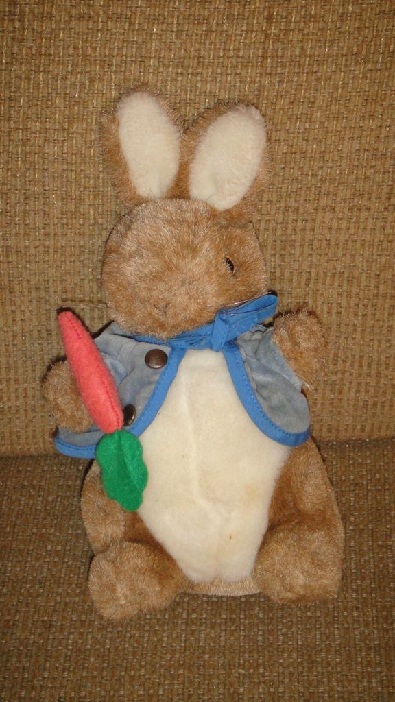 Eden Toys Bunny Rabbit Blue Jacket Holding Carrot Stuffed Animal Plush