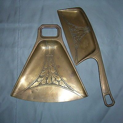 Antique WMF Germany Crumb Tray & Sweeper Comb Brass Stylized Leaves