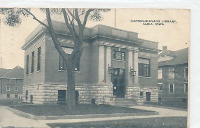 IOWA POSTCARD, ALBIA, CARNEGIE   EVANS LIBRARY, 1917