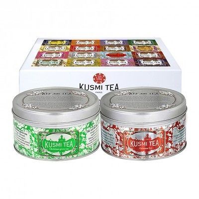 Kusmi Tea Christmas Gift Box   two 125g tins of green and black