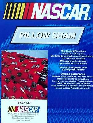 NASCAR STOCK CAR CHECKERED FLAG RED PILLOW SHAM BEDDING NEW