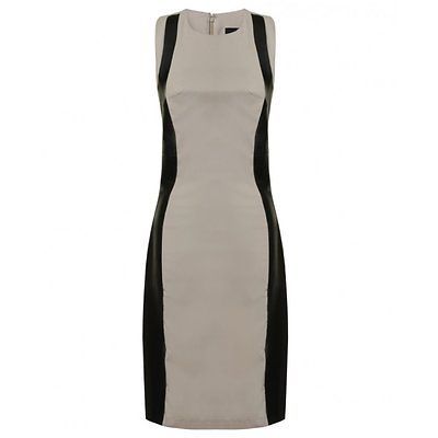 Hybrid Faux Leather Panel Pencil Dress Stone with Black