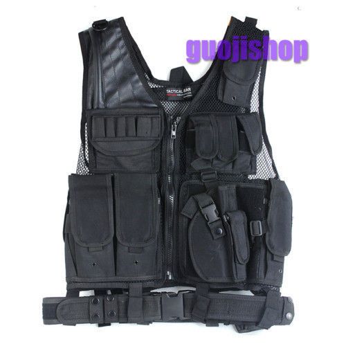 High quaility Tactical Hunting Vest w/ Holster and Belt black for
