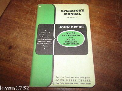 John Deere Operators Manual OM E2 1247 No. 62 Hay Chopper & No. 64