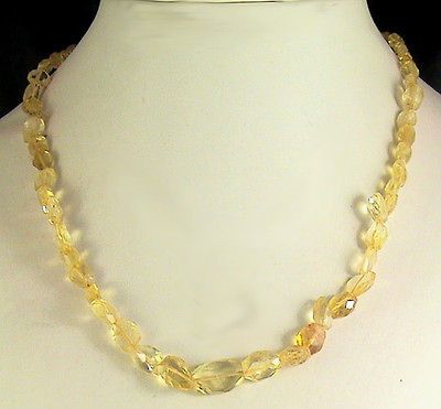 90Cts NATURAL CITRINE FACETED TUMBLE SHAPE BEADS NECKLACE A RARE PIECE