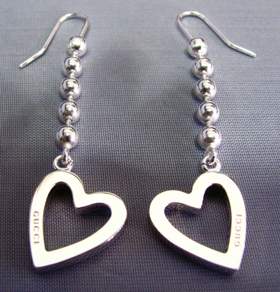 Gucci Sterling Silver Earrings with boule chain and heart motif