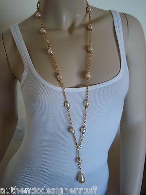 Auth CHANEL Vintage Gold Plated Crystal Rondelle and Pearl Teardrop