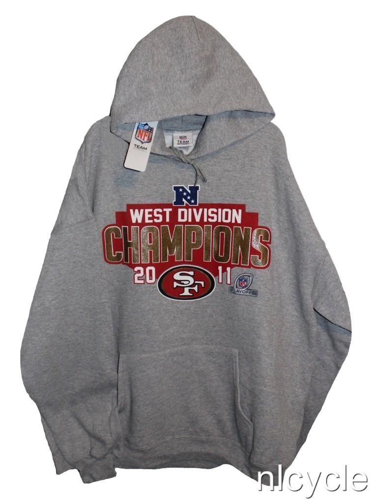 SF 49ERS NFL 2011 PLAYOFFS WEST DIV CHAMPIONS GREY HOODIE BOLD GOLD