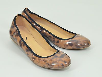 CREW $138 LULA LEOPARD PRINT BALLET FLATS 9.5 LIGHT WALNUT BLACK