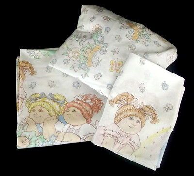 Patch Kids Vintage Twin Sheet Set Fitted Flat Pillow Case 1983 CPK