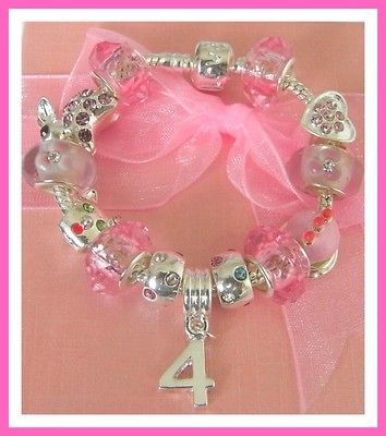 CHILDRENS/GIRL S/KIDS PERSONALISED/B IRTHDAY CHARM BRACELET PINK