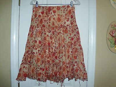 Luna Chix Womens A Line Floral Beige And orange Skirt Womens Size