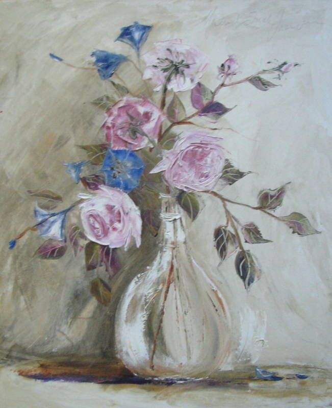 Blue & Mauve Flowers 3 by Malenda Trick Chandler   OIL