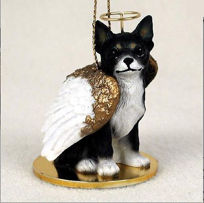 Chihuahua Dog Figurine Ornament Angel Statue Hand Painted Black/White