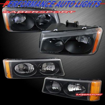 03 06 CHEVY SILVERADO 1500 2500 3500 BLACK HEADLIGHTS + PARK SIGNAL